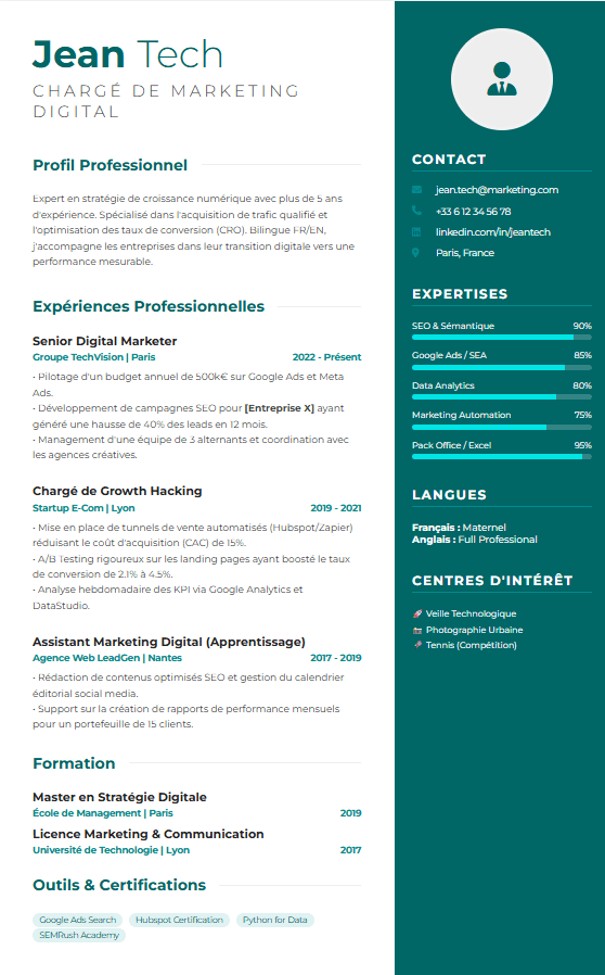 Exemple de CV peu adapté aux ATS